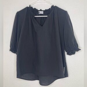 Caryn Lawn shirt linen blend black shirt sleeve one size